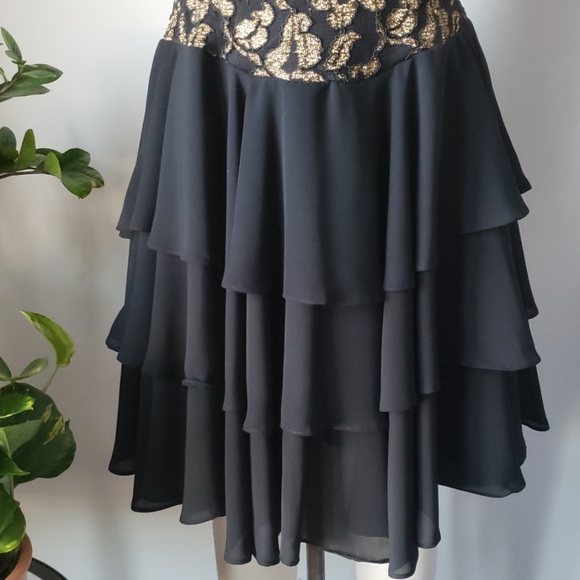 Vintage Black and Gold Lace and Chiffon Dress - Picture 3 of 8